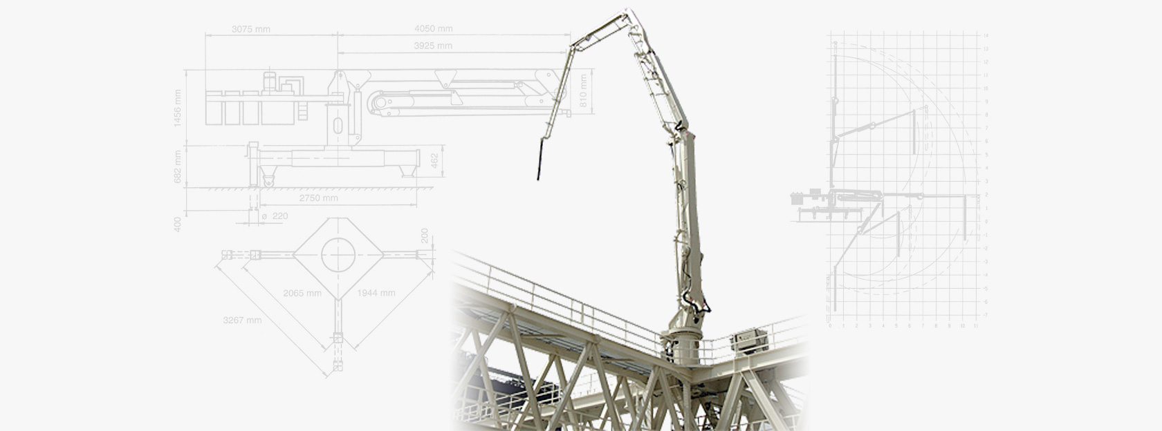 En SEBHSA fabricamos brazos estacionarios y rotativos a medida para distribución de hormigón en la construcción de puertos y rascacielos.
